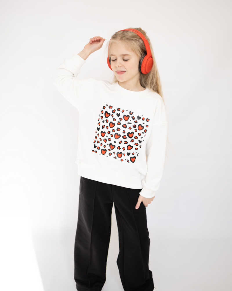 Sweatshirt Girls Cotton with Leopard Heart Print Leo Love by Alwair Kids