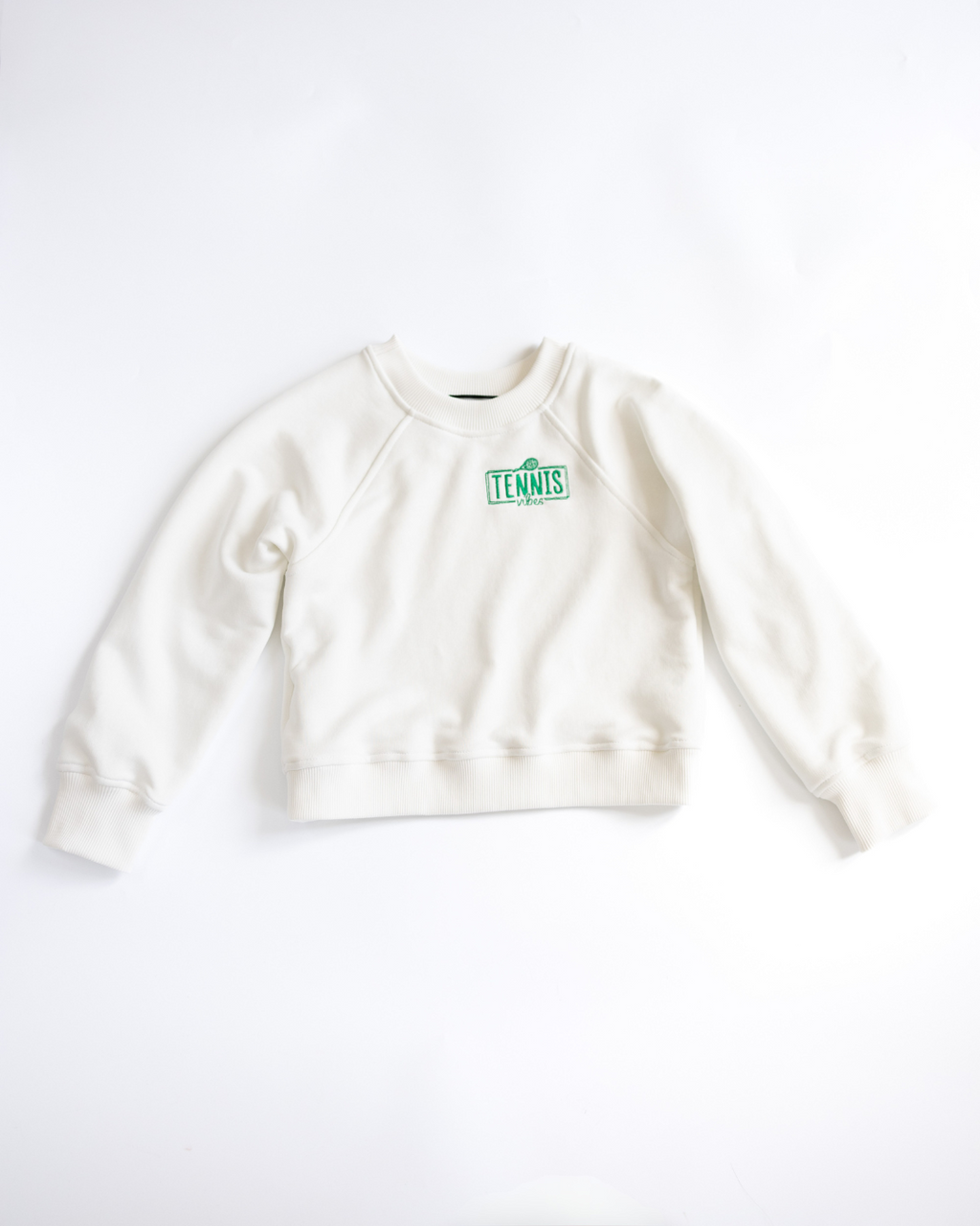 Boys white sweatshirt with green tennis print front view - Alwair Kids

