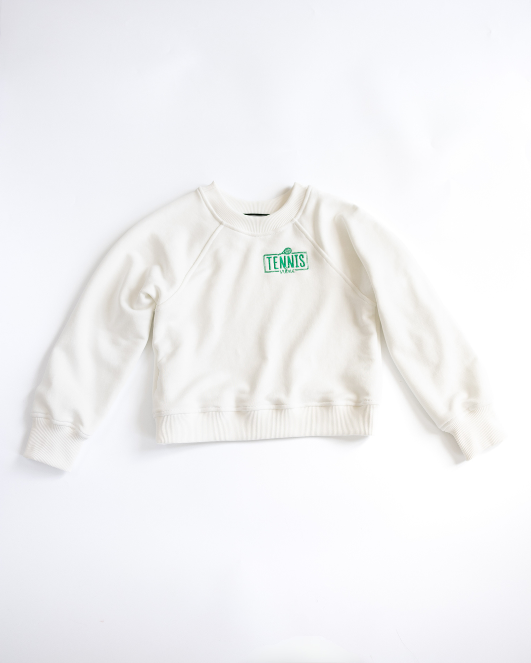 Boys white sweatshirt with green tennis print front view - Alwair Kids

