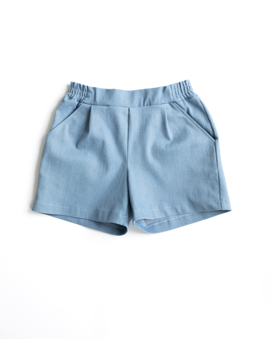 Girls denim shorts with elastic waistband and pockets front view - Alwair Kids