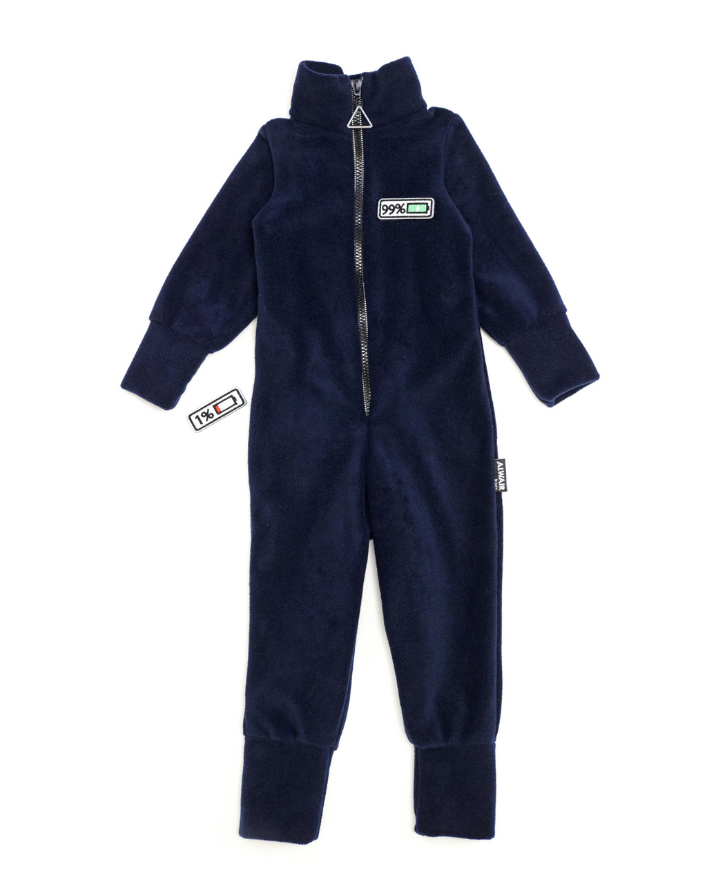 Dark navy fleece kids jumpsuit by Alwair Kids – laid flat front view