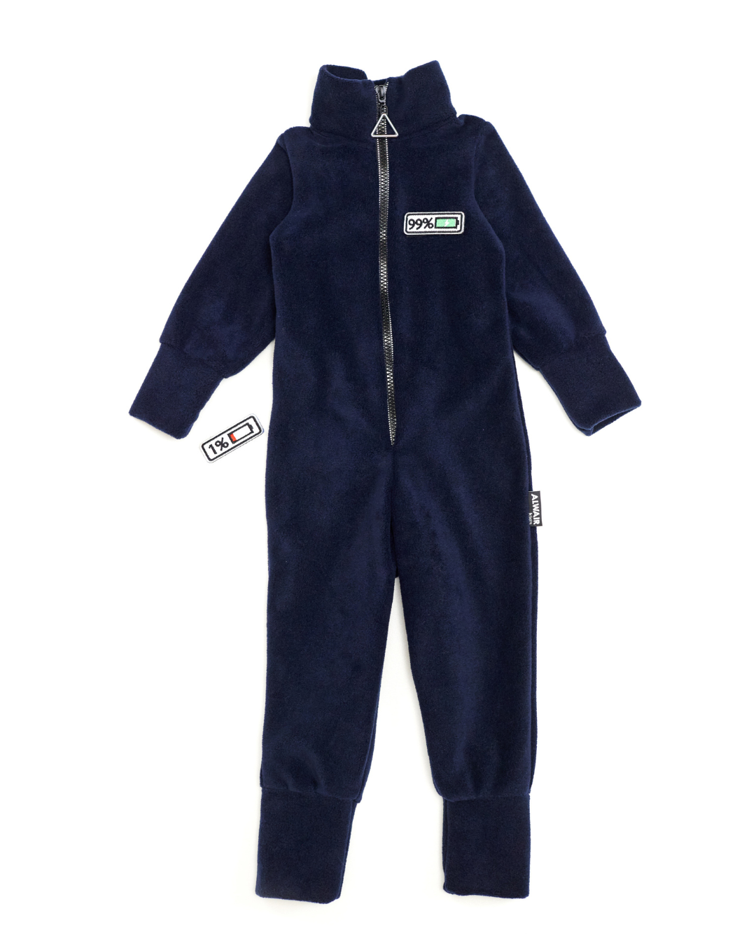 Dark navy fleece kids jumpsuit by Alwair Kids – laid flat front view