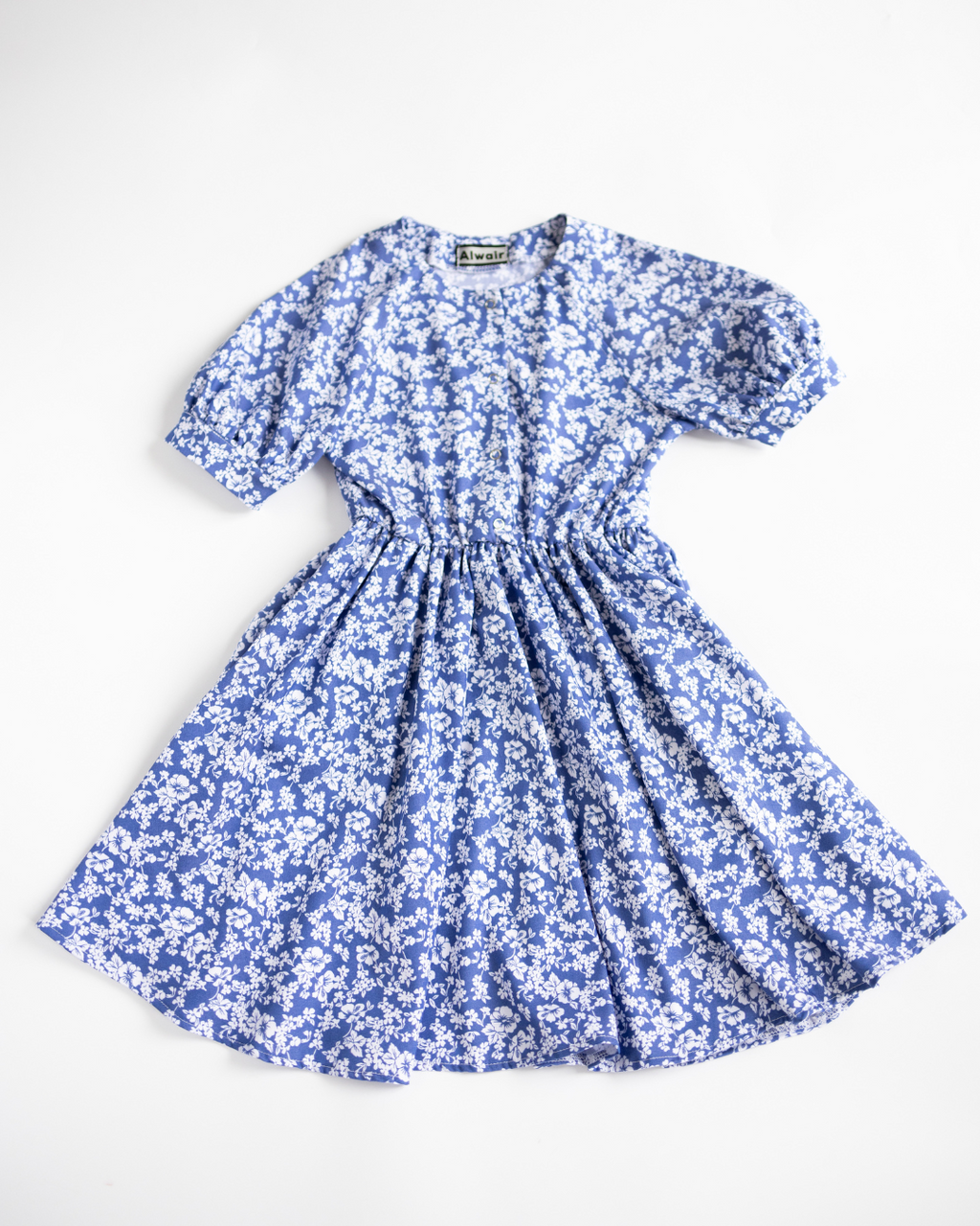 Alwair Kids blue floral summer dress for girls front view on white background