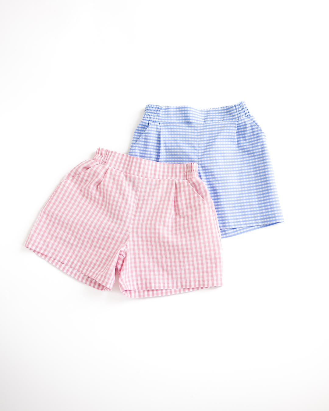 Cotton gingham summer shorts for girls in pink and blue by Alwair Kids