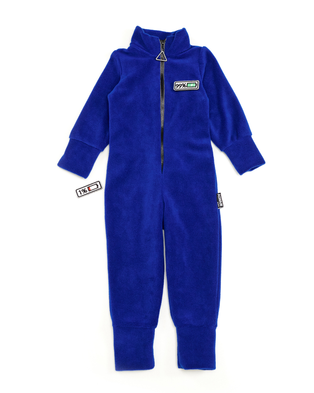 Navy fleece kids jumpsuit by Alwair Kids – flat lay front view