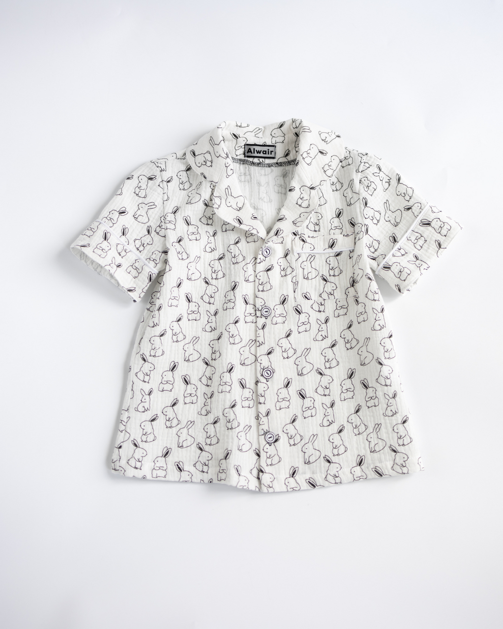 Short sleeve pajama top for kids in soft muslin with bunny print by Alwair Kids