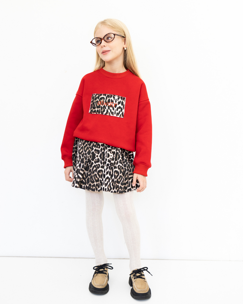 Sweatshirt Leo for Girls Red with Leopard Print by Alwair Kids
