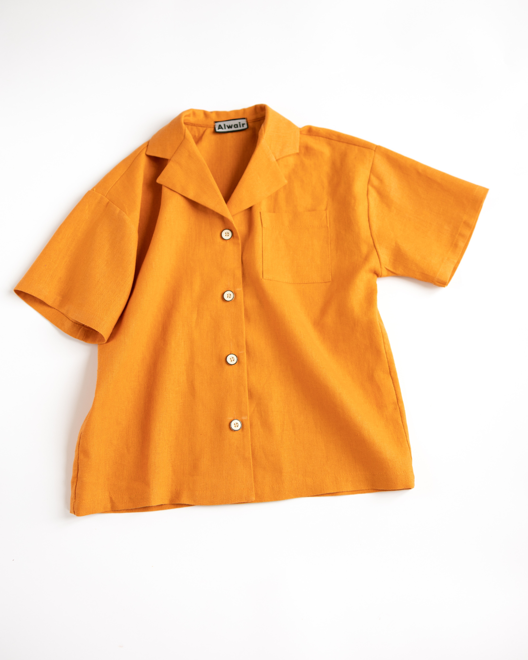Short sleeve linen shirt for kids in carrot orange by Alwair Kids