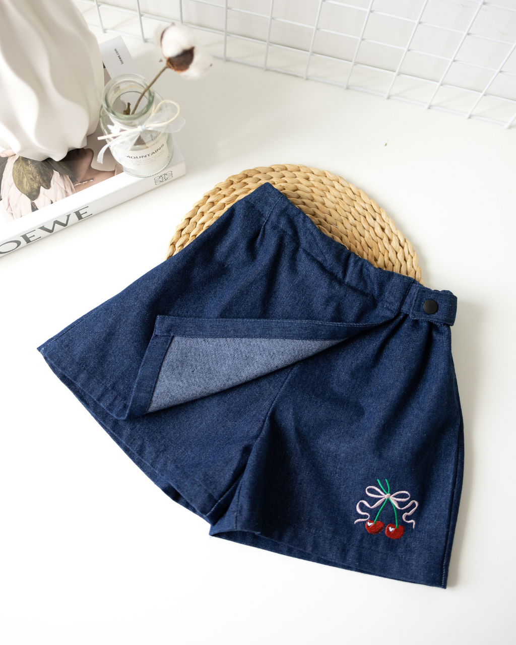 Girls denim wrap skort open front showing shorts inside - Alwair Kids

