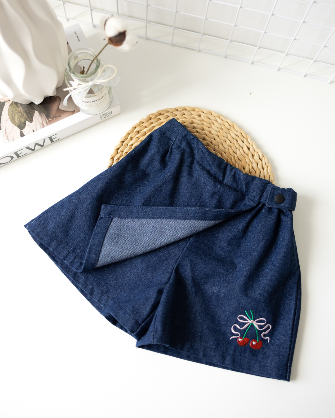 Girls denim wrap skort open front showing shorts inside - Alwair Kids

