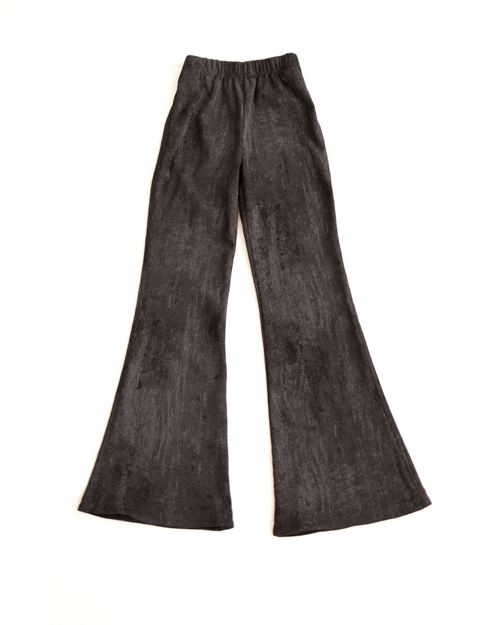 Black ribbed cotton flared leggings for girls flat lay by Alwair Kids