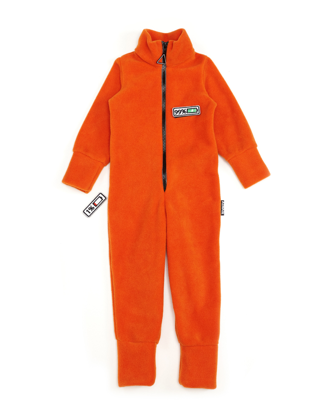 Orange fleece kids jumpsuit by Alwair Kids – laid flat front