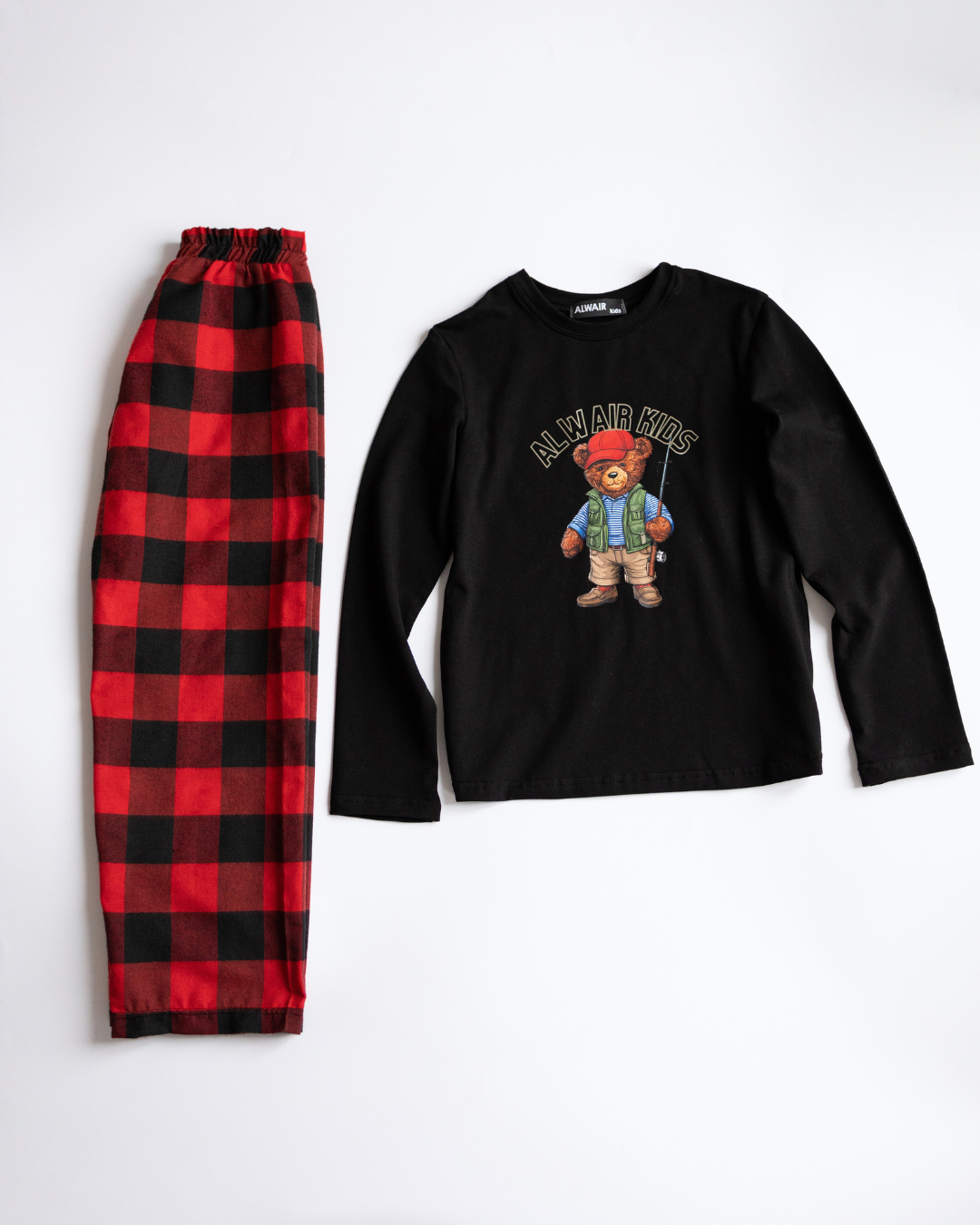 Unisex cotton pajama set for kids with bear fishing print – Alwair Kids