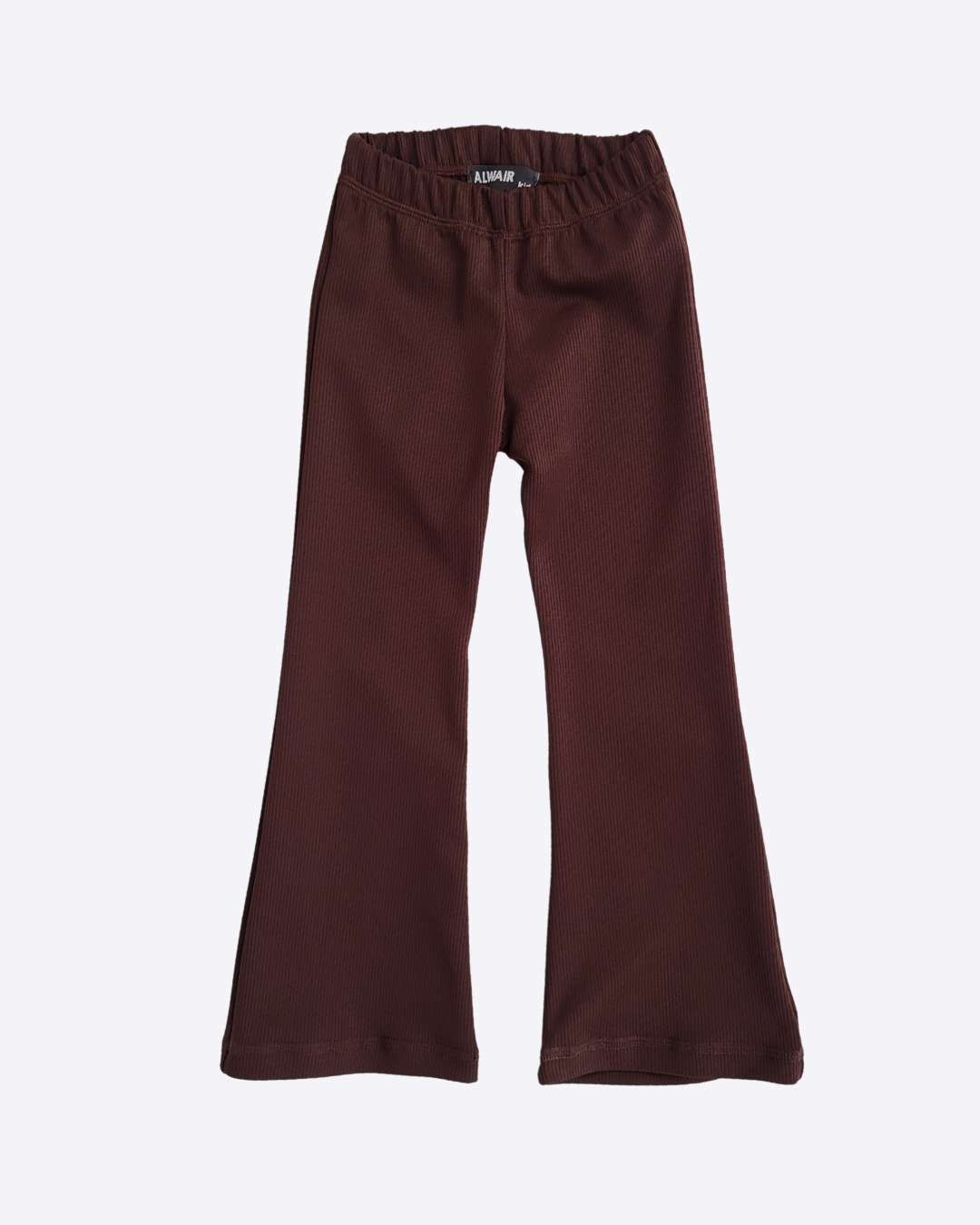 Brown ribbed flared knit leggings for girls by Alwair Kids