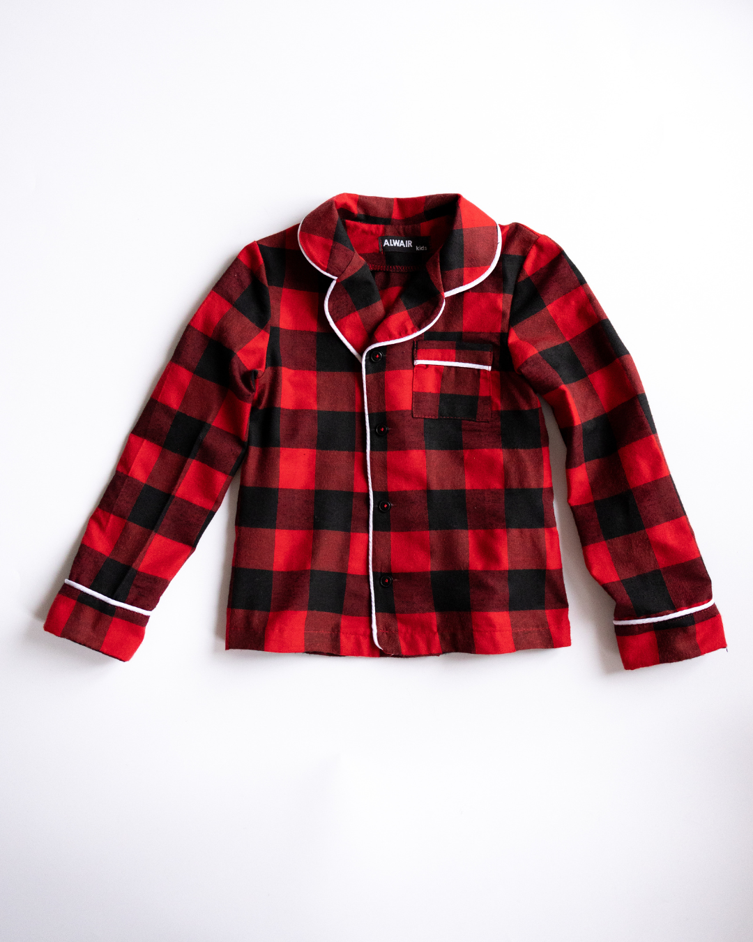 Red plaid pajama shirt for kids with contrast piping – Alwair Kids