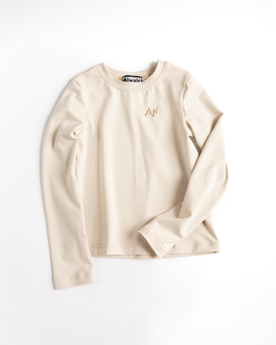 Beige cotton longsleeve for girls with subtle logo embroidery