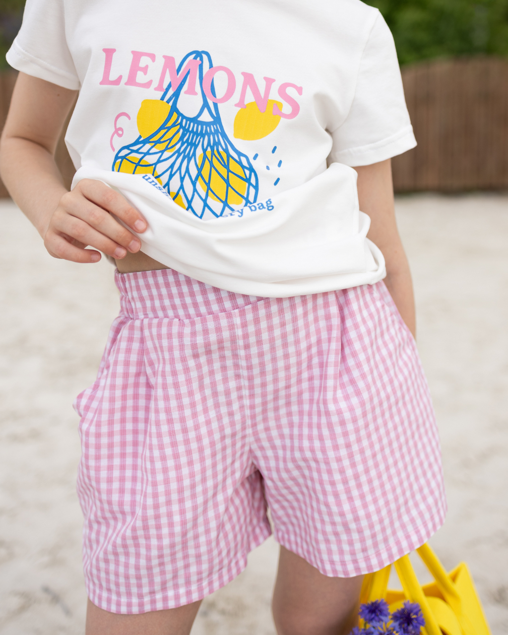 Close-up of Lemons print t-shirt in Alwair Kids summer collection