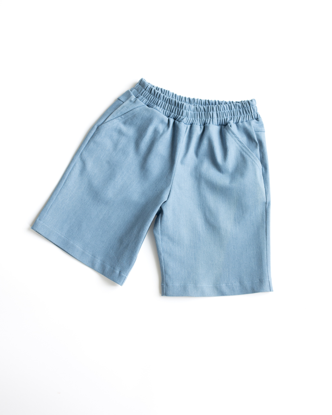 Light blue denim shorts for boys with elastic waistband and pockets