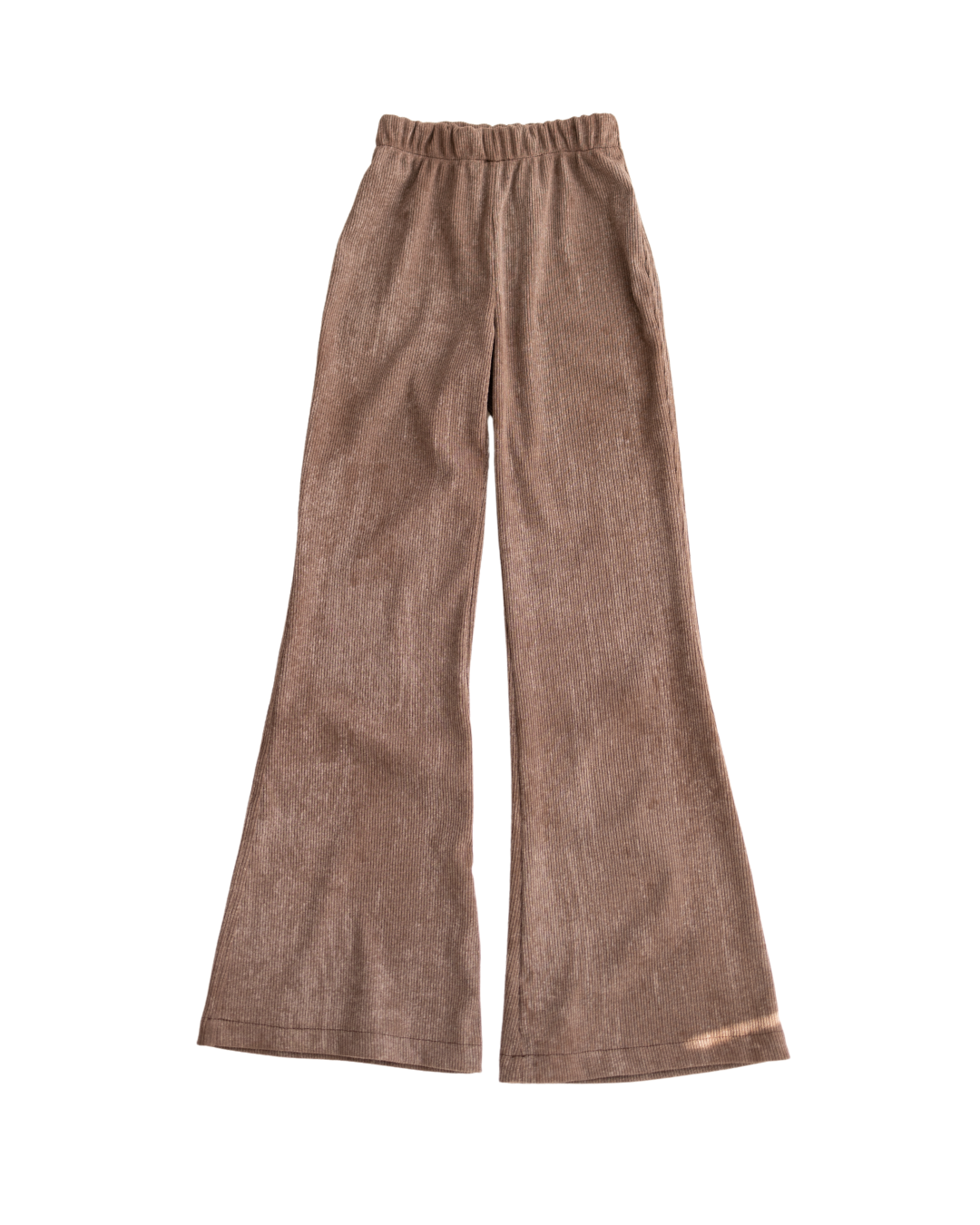 Brown ribbed cotton flared leggings for girls flat lay by Alwair Kids