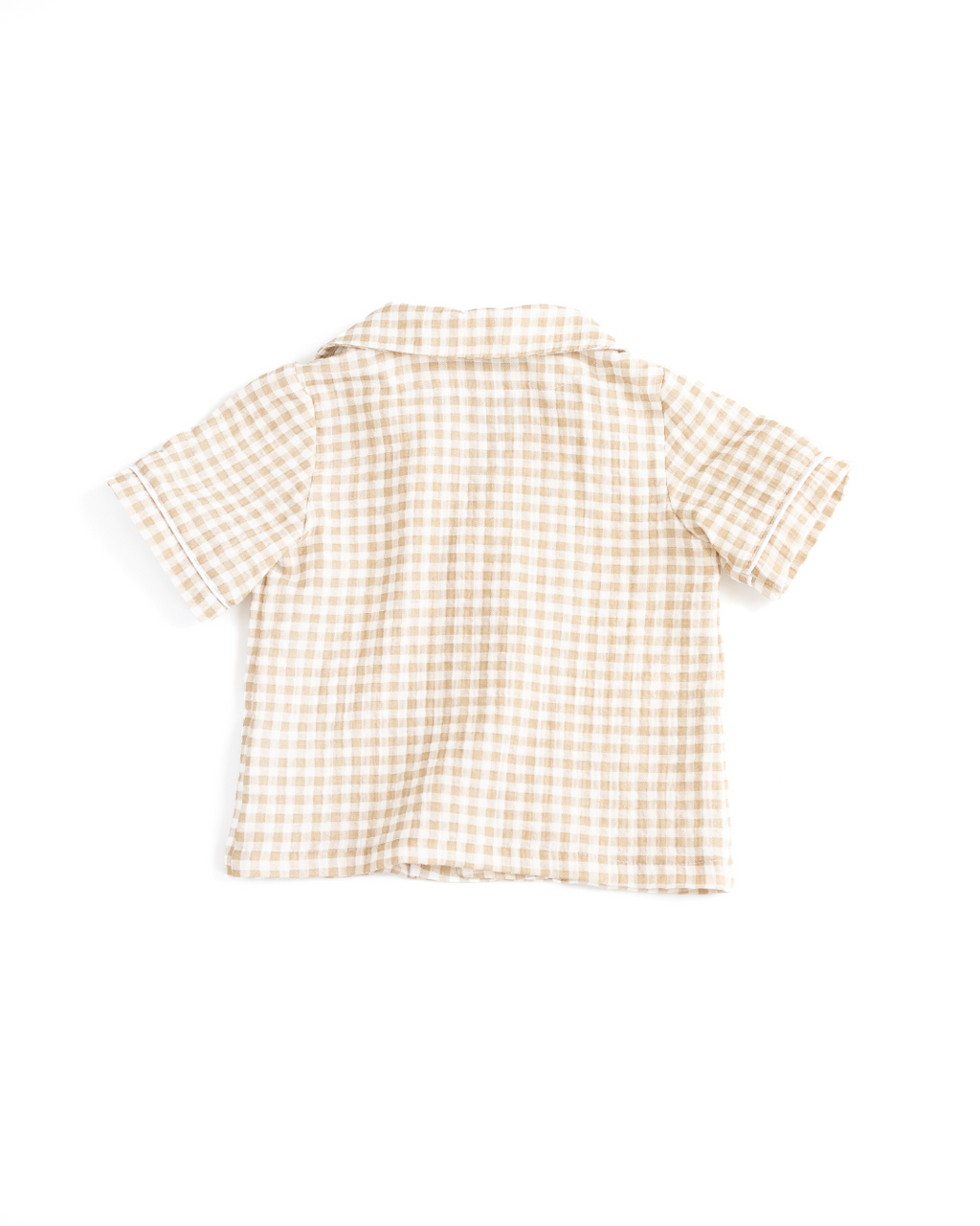 Back view of beige gingham pajama shirt for kids