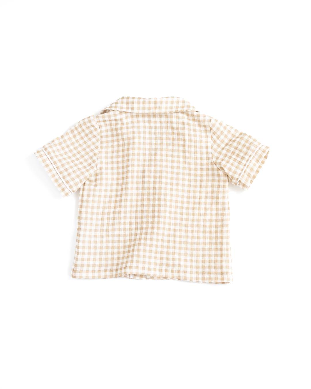 Back view of beige gingham pajama shirt for kids