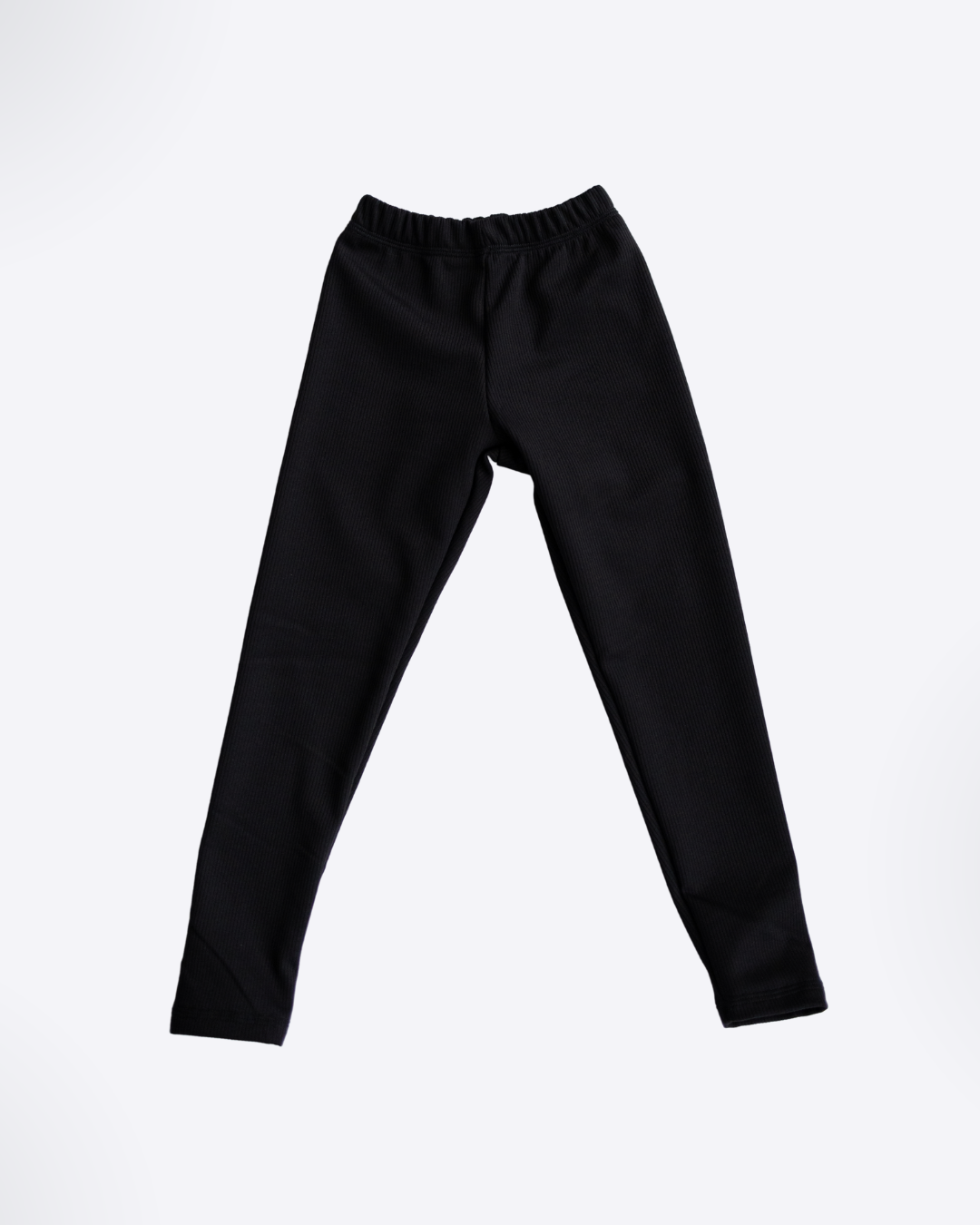 Black ribbed knit leggings full-length front view for girls - Alwair Kids