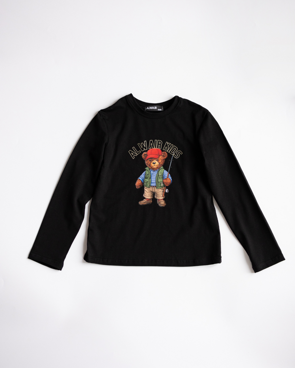 Black long sleeve top with fishing bear print – Alwair Kids pajamas