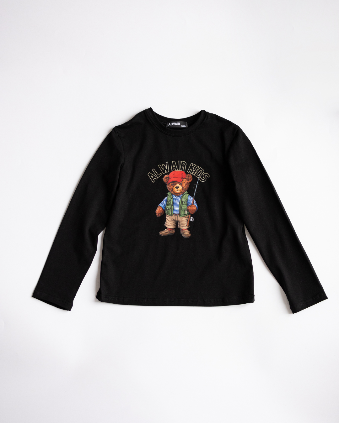 Black long sleeve top with fishing bear print – Alwair Kids pajamas