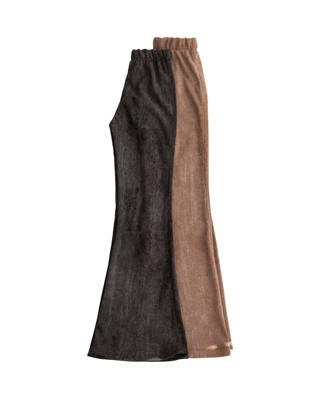 Black and brown ribbed cotton flared leggings side by side by Alwair Kids