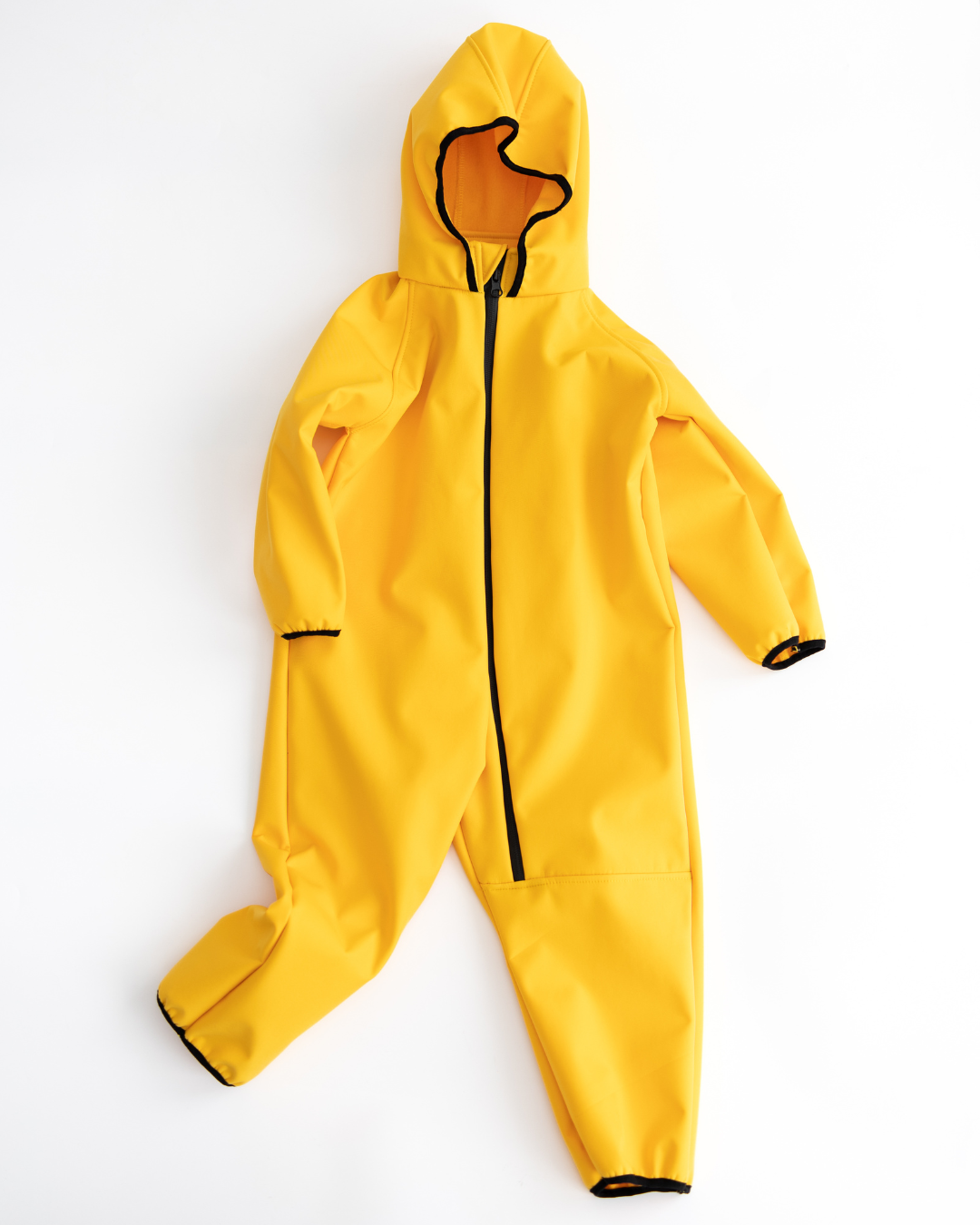 Yellow kids softshell overall front view on white background