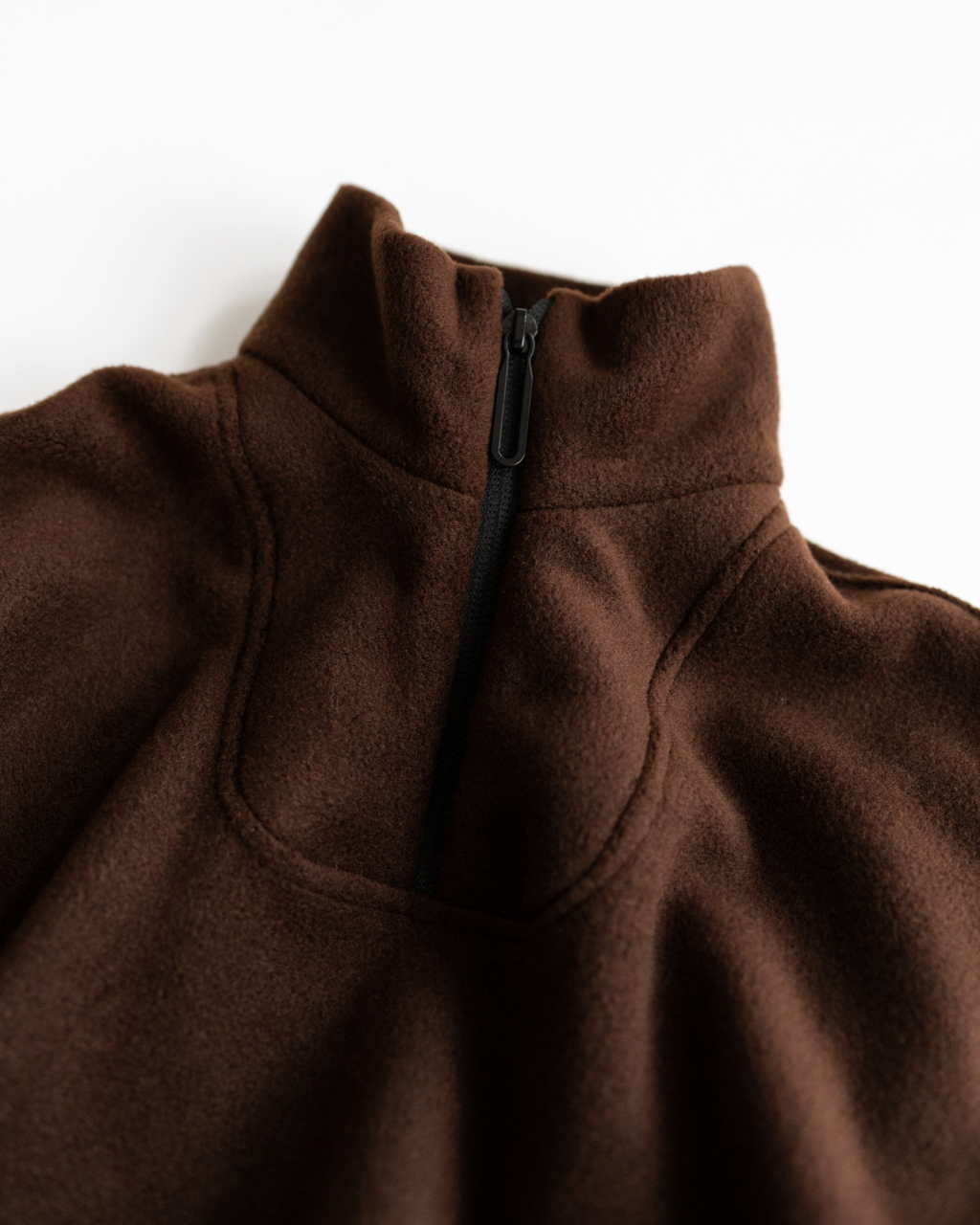 Close-up of half-zip collar on kids fleece pullover