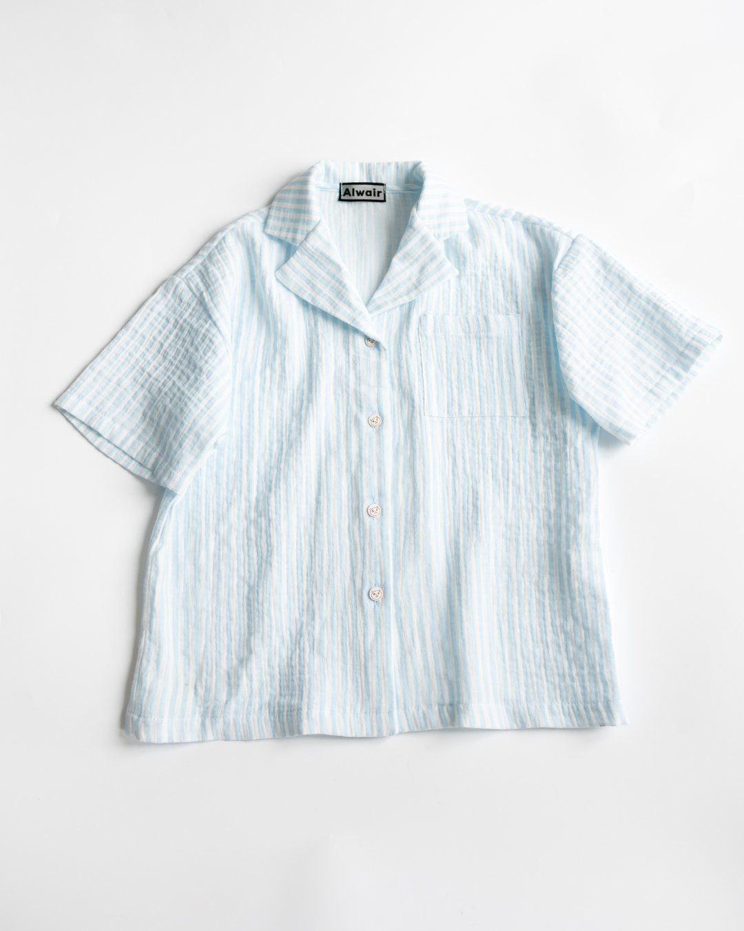 Short-sleeve striped blue muslin shirt for kids by Alwair Kids