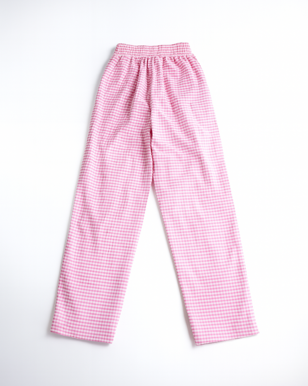 Pink gingham checkered cotton pants for kids – lightweight, comfy sleepwear with elastic waistband, ideal for summer lounging or bedtime