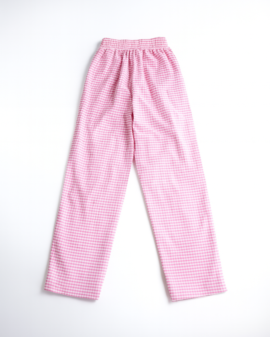 Pink gingham checkered cotton pants for kids – lightweight, comfy sleepwear with elastic waistband, ideal for summer lounging or bedtime