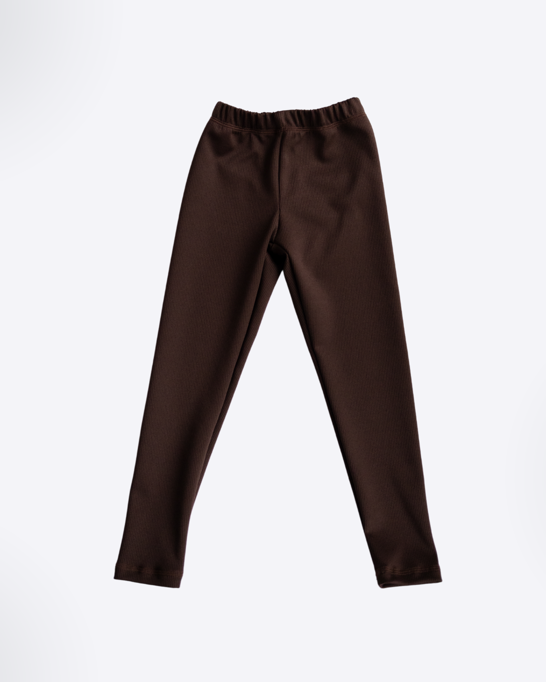 Dark brown ribbed knit leggings full-length flat view for girls - Alwair Kids
