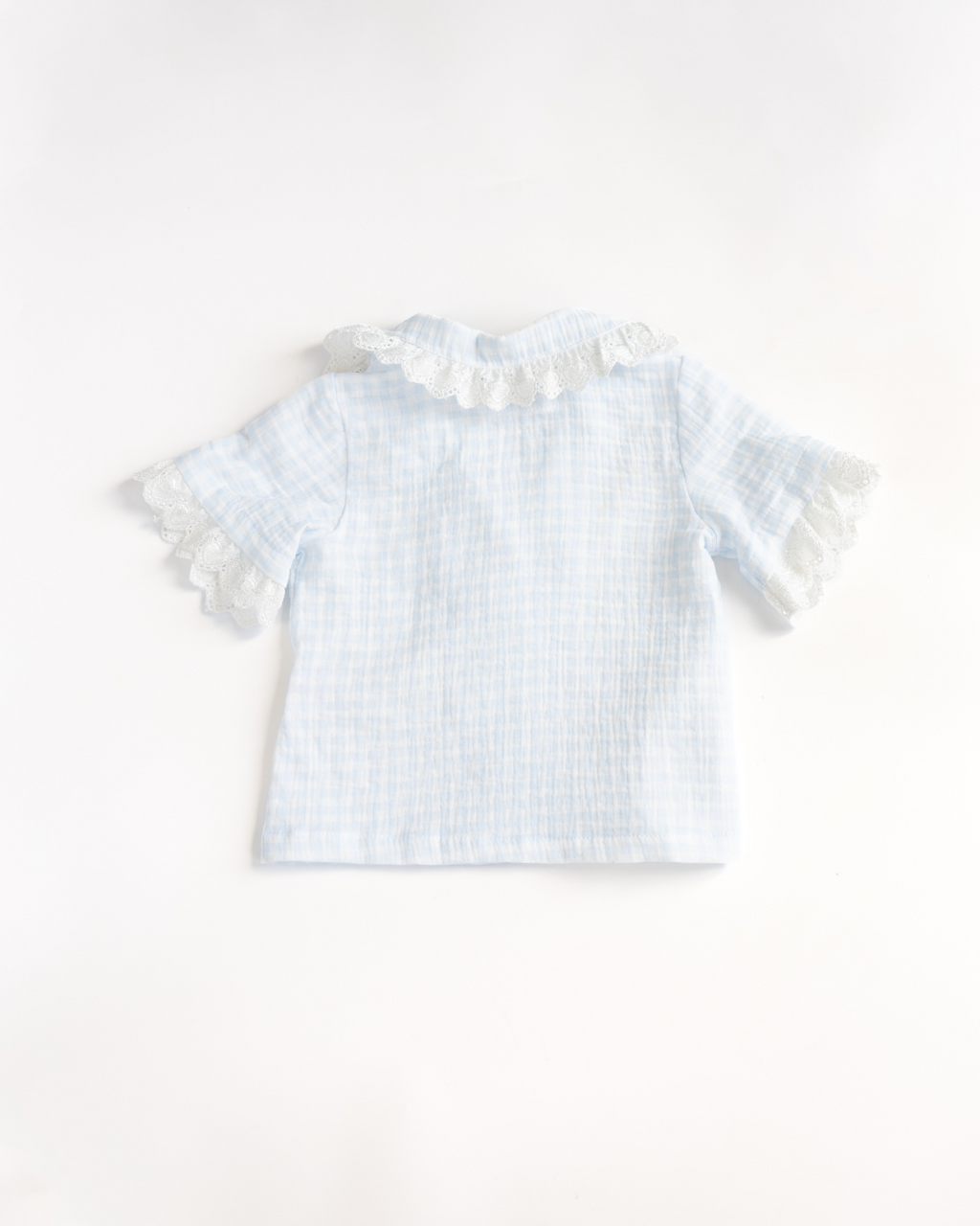 Back view of blue girl's pajama shirt with lace details - Alwair Kids