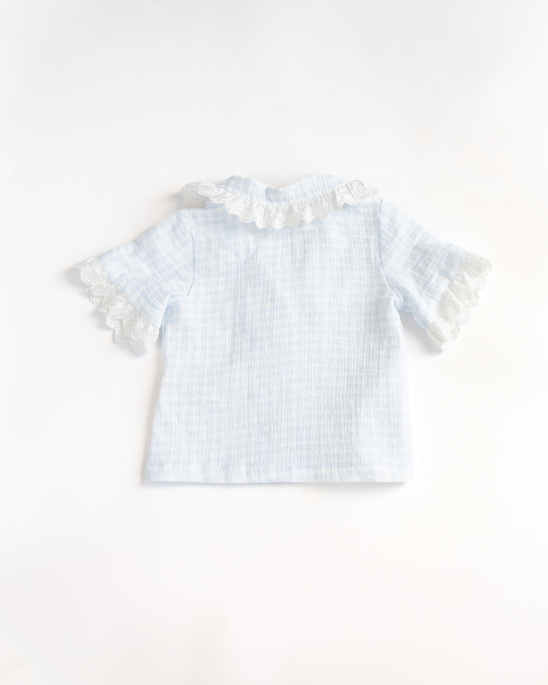 Back view of blue girl's pajama shirt with lace details - Alwair Kids