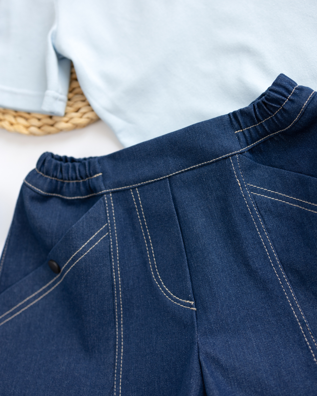 High-quality stitching and texture of girls tennis denim shorts by Alwair Kids
