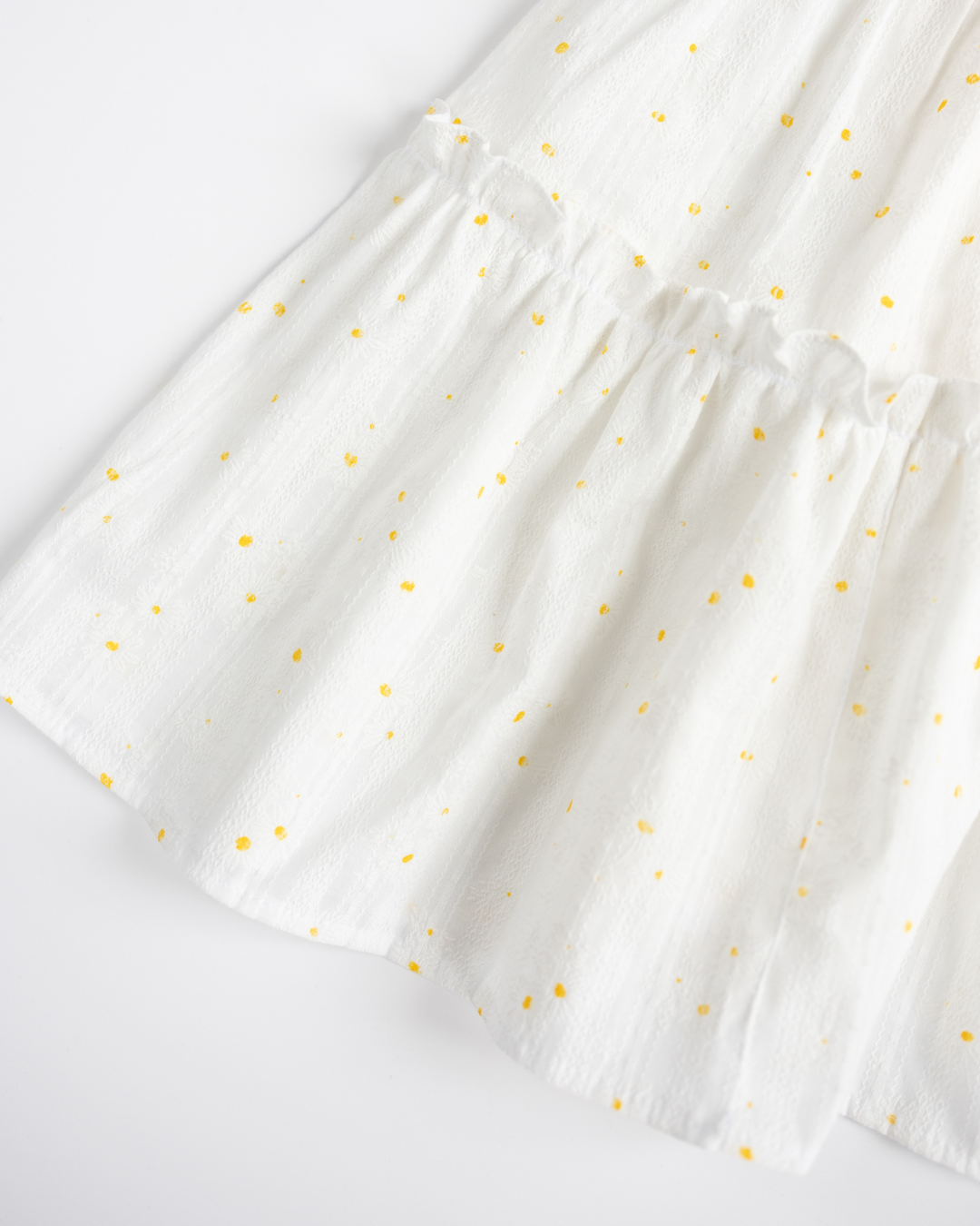 Hemline and skirt texture of white floral summer dress for girls