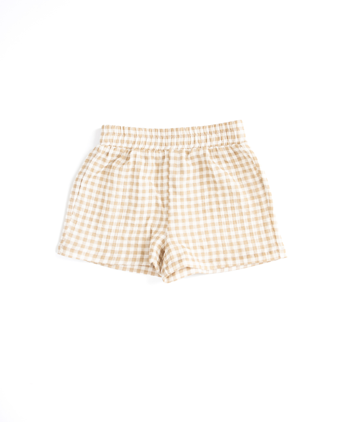Elastic waist gingham pajama shorts for children