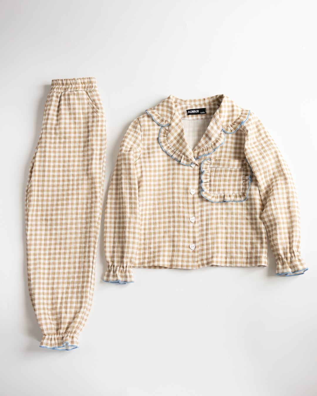 Alwair Kids cotton muslin pajama set for girls – laid flat top and pants