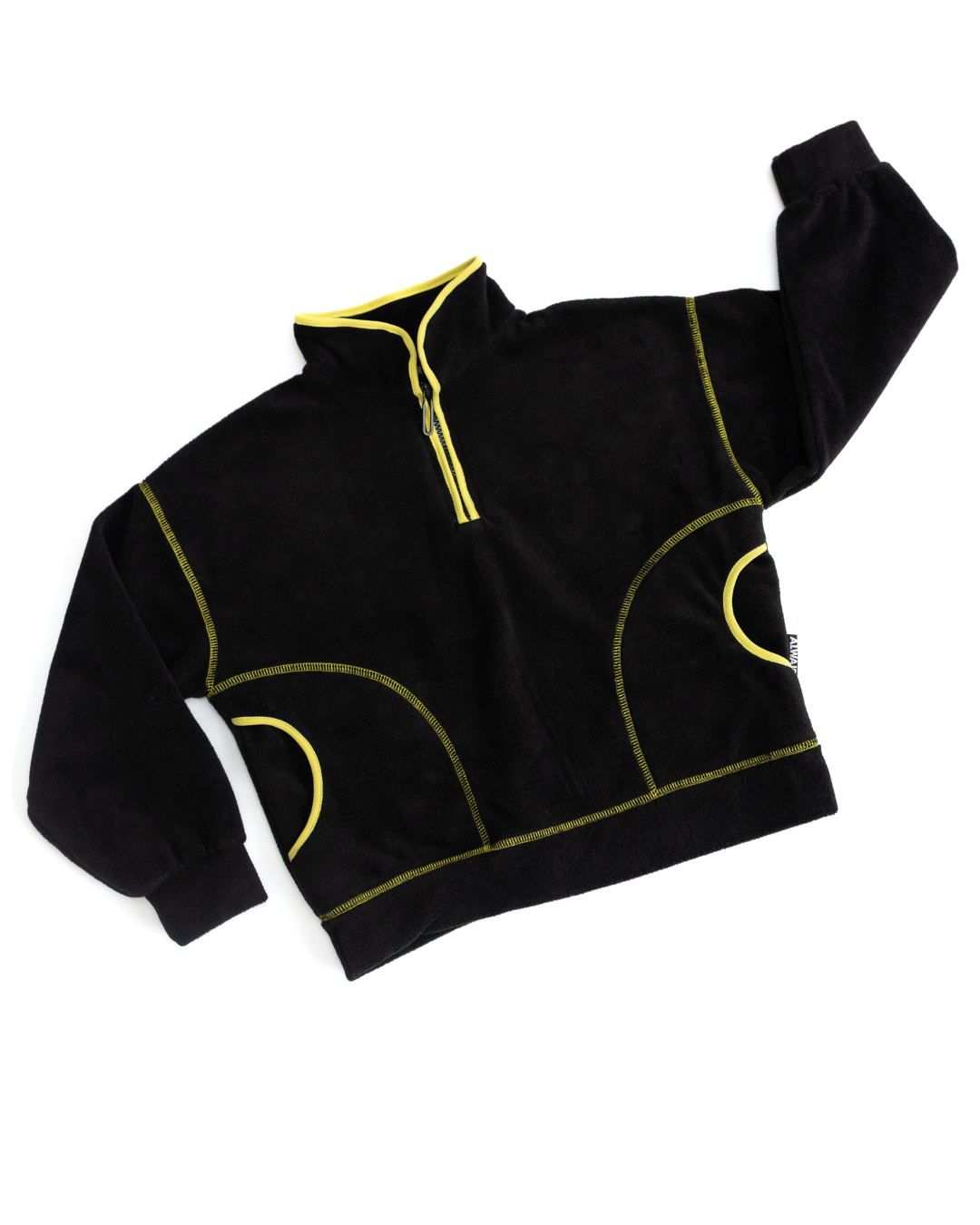 Black fleece pullover for children with yellow accents by Alwair Kids