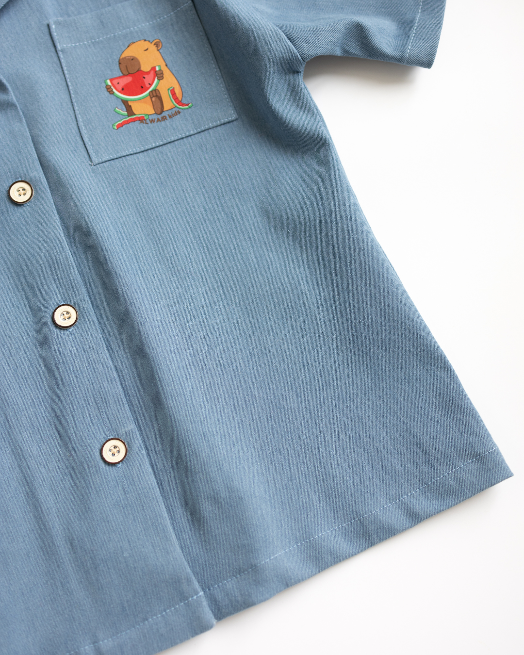 Bottom half of light blue denim capybara shirt for girls – Alwair Kids