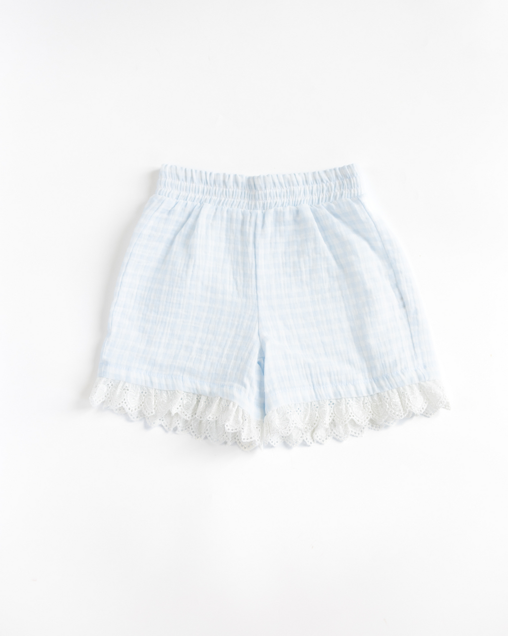Blue muslin pajama shorts for girls with soft lace hem - Alwair Kids