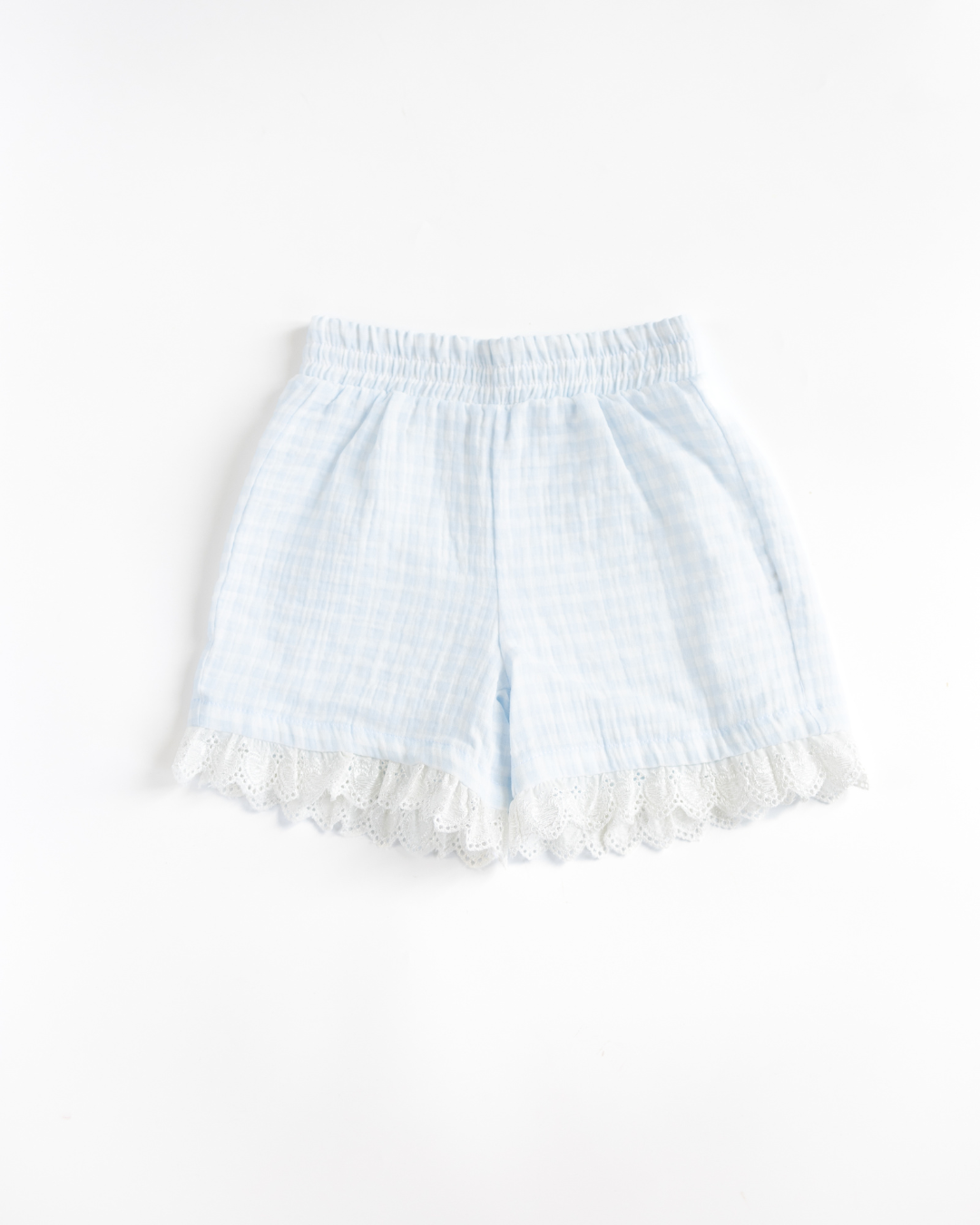 Blue muslin pajama shorts for girls with soft lace hem - Alwair Kids