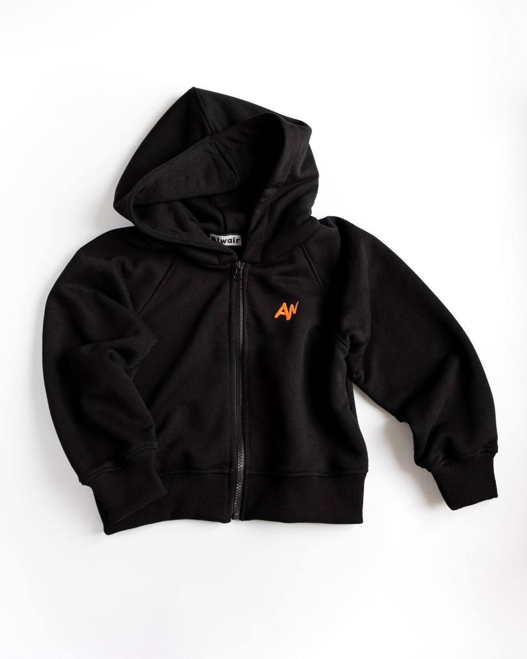 Flat lay black zip hoodie for girls by Alwair Kids