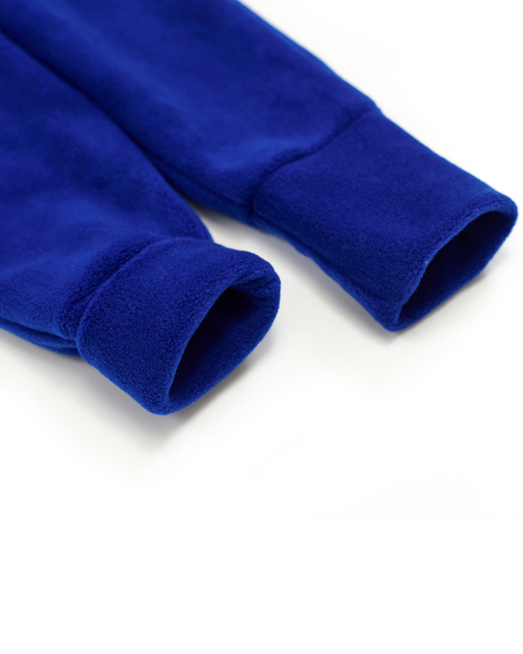 Folded cuffs detail on navy fleece kids jumpsuit – soft fleece texture