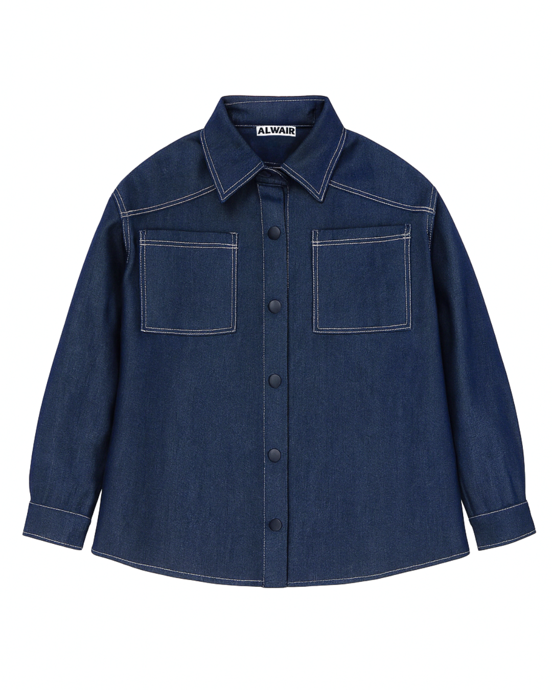 2.	Kids denim shirt fleece lined front view blue warm snap button Alwair Kids