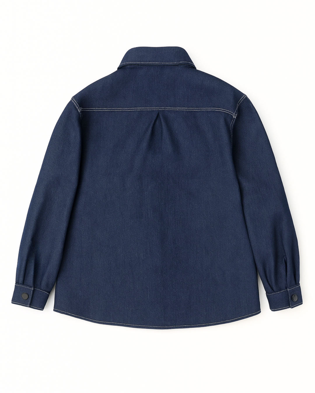 Back view kids warm denim shirt with fleece lining blue Alwair Kids