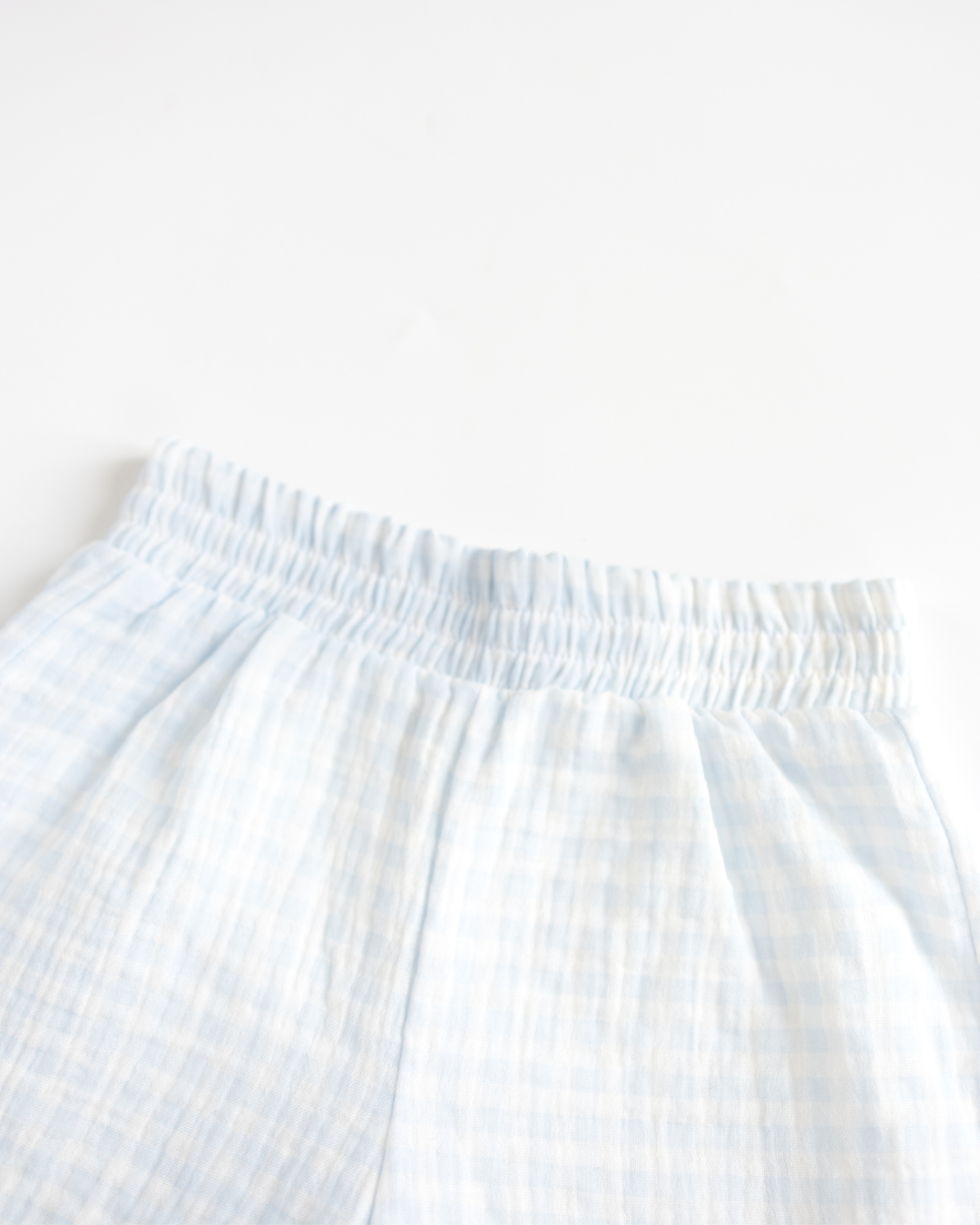 Elastic waistband on blue muslin pajama shorts with soft texture - Alwair Kids